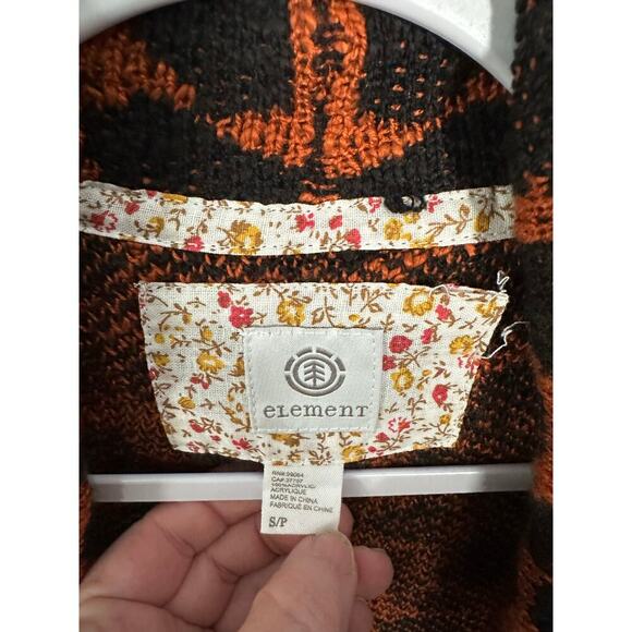 Element S Animal Print Open Front Cardigan Waterfall Flare Collar Black & Orange - Picture 3 of 13